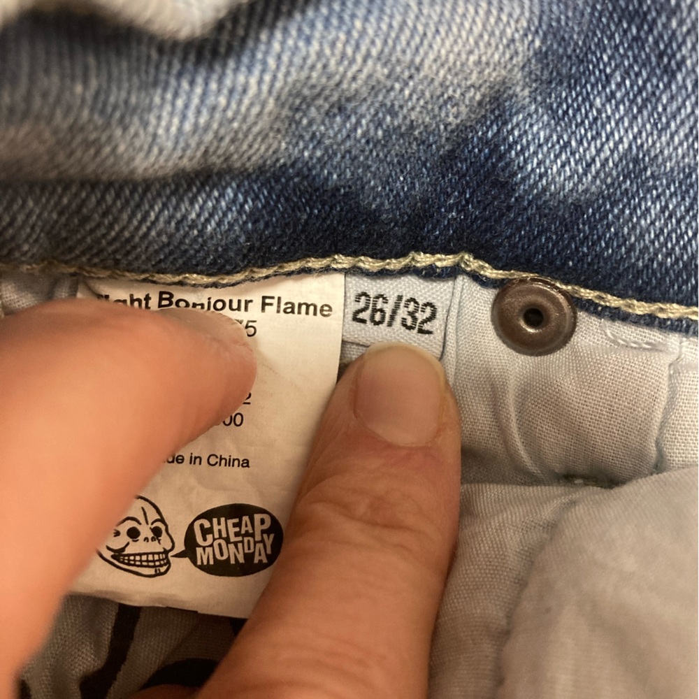 Cheap Monday Bonjour Flame Tie Dye Blue Denim Jeans NWT - Picture 14 of 16